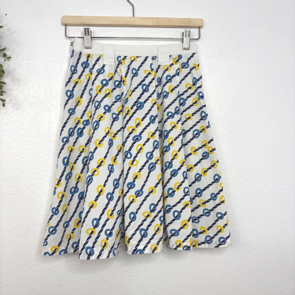 Eley Kishimoto Pleated Midi Skirt Nautical Rope‎ Chain Print Cotton Size 8